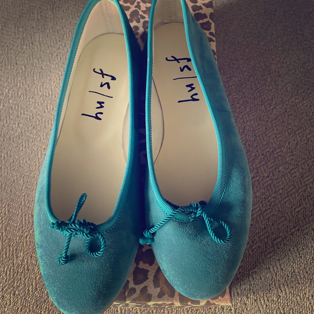 French Sole  teal blue suede flats